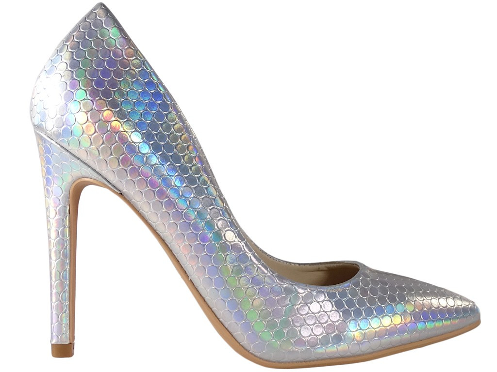 Silver iridescent eco leather stilettos - 1