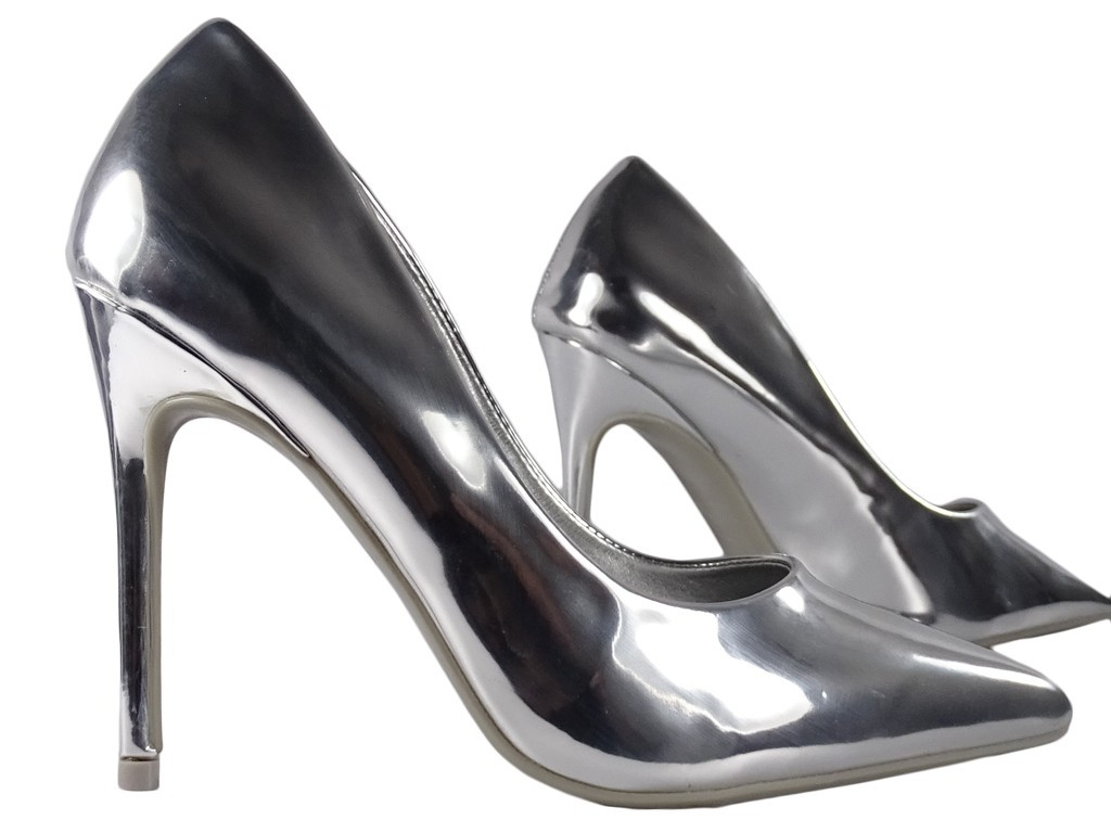 Silver metallic mirror stilettos for women - 3