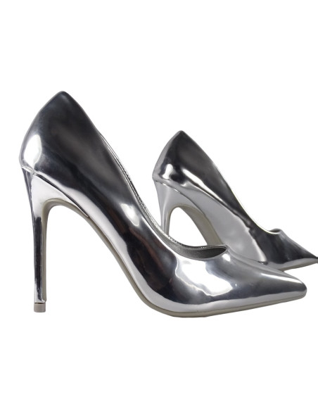 Silver metallic mirror stilettos for women - 3