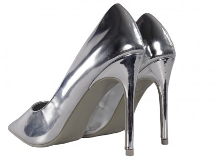 Silver metallic mirrored women's stilettos - 2