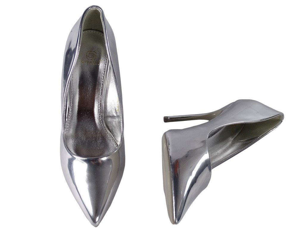 Talons aiguilles métalliques argentés à effet miroir pour femmes - 4