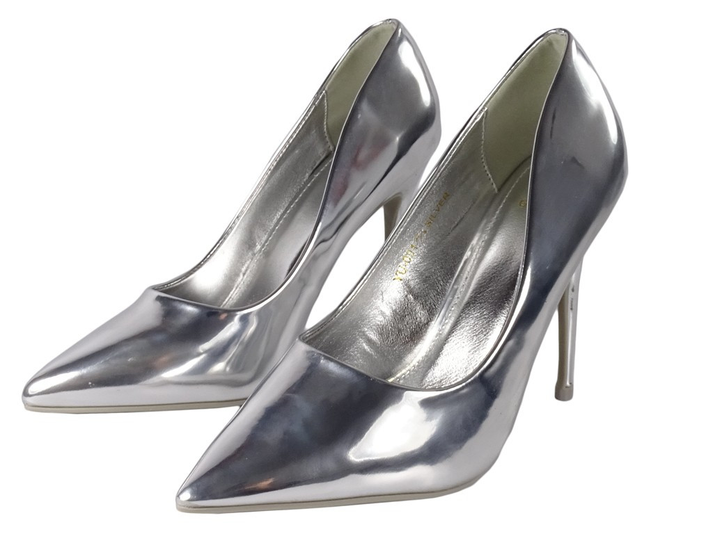 Silberne metallisch verspiegelte Damenstilettos - 5