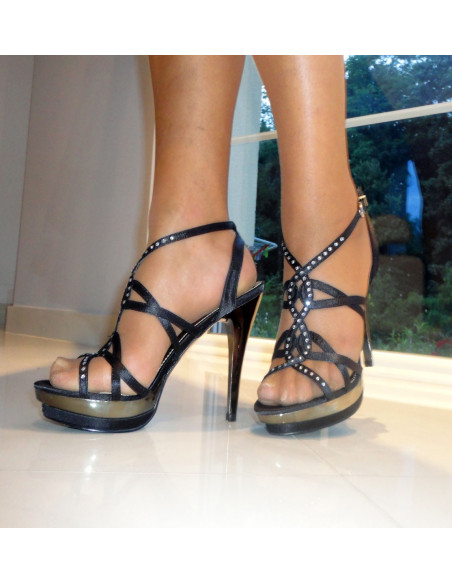 BUTY SZPILKI CZARNE SREBRNE OBCASY