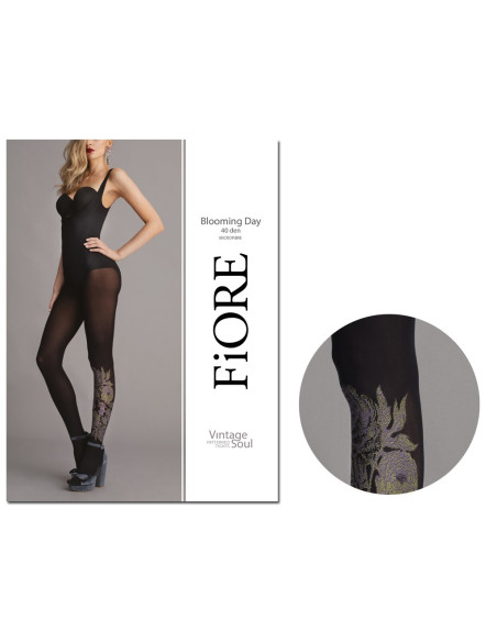 Fekete 40den harisnyanadrág virágmintával - 3