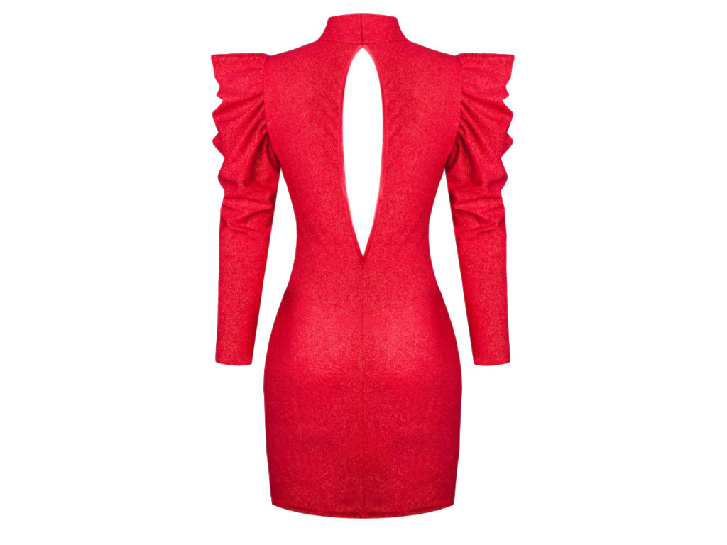 Red fitted dress with buffets - 2