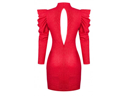 Червона приталена сукня з буфами - 2