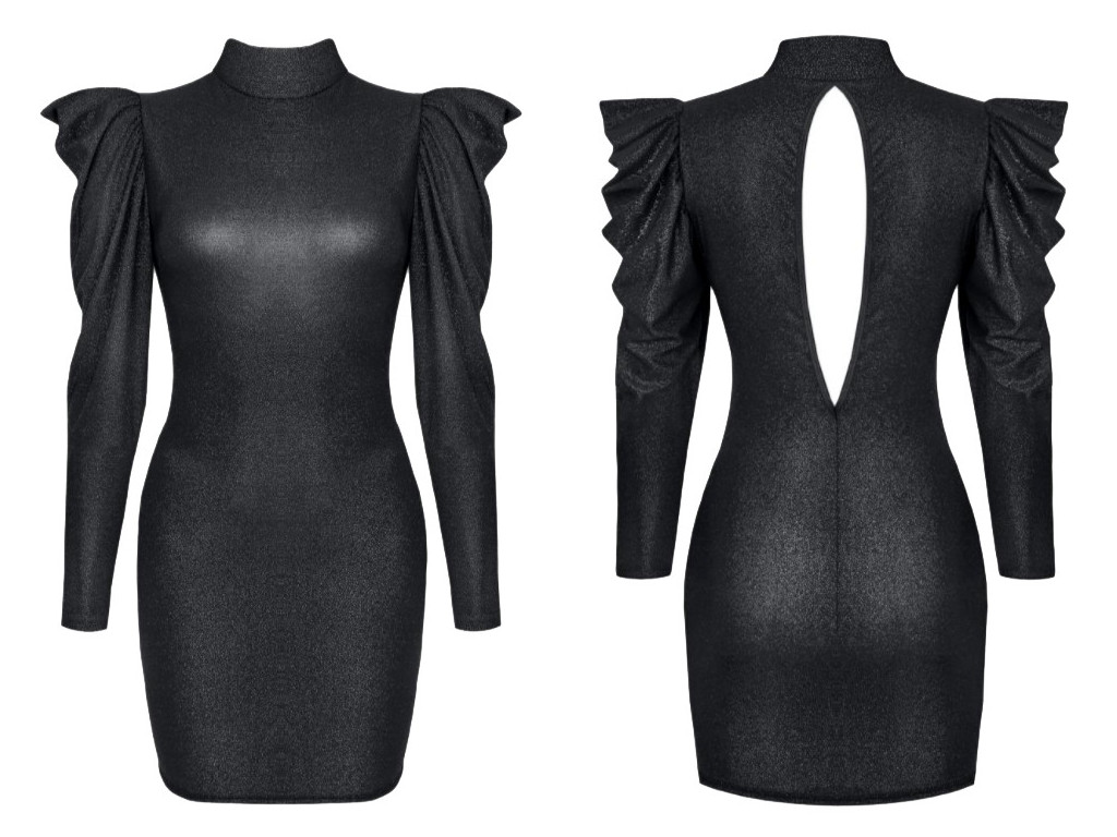 Schwarzes Hochglanzkleid mit Büffeln - 3