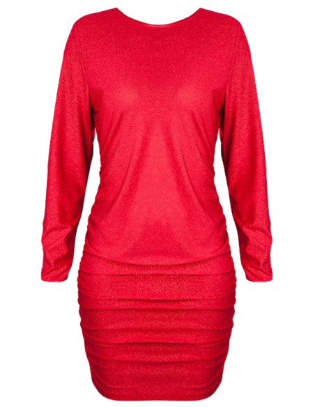 Raudona blizganti mini suknelė be nugaros - 1