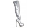 Silver lacquered long boots behind the knee on the platform - 1