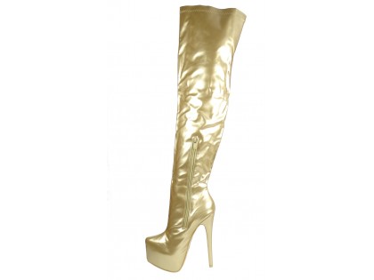 Golden lacquered long boots behind the knee on the platform - 2