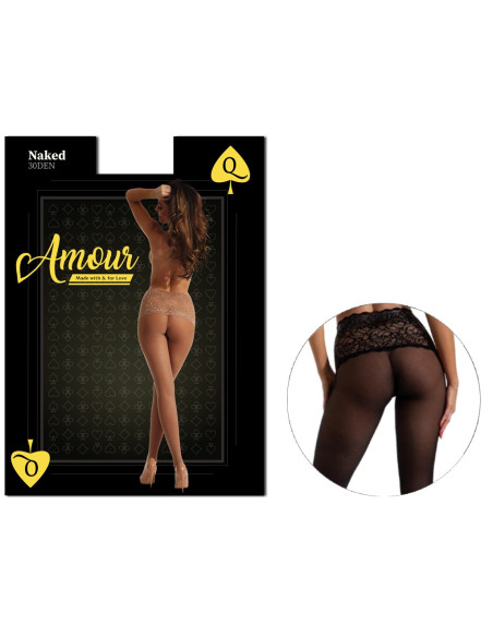 Beżowe rajstopy z koronka w pasie open crotch - 4