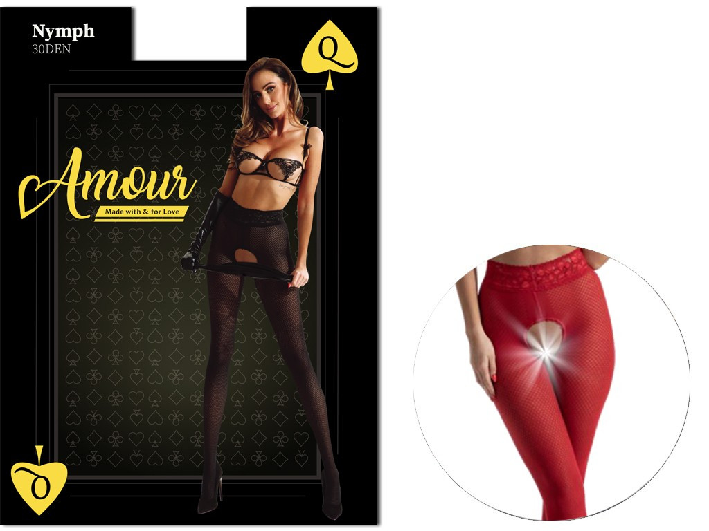 Czarne rajstopy open crotch kabaretki wzór - 4