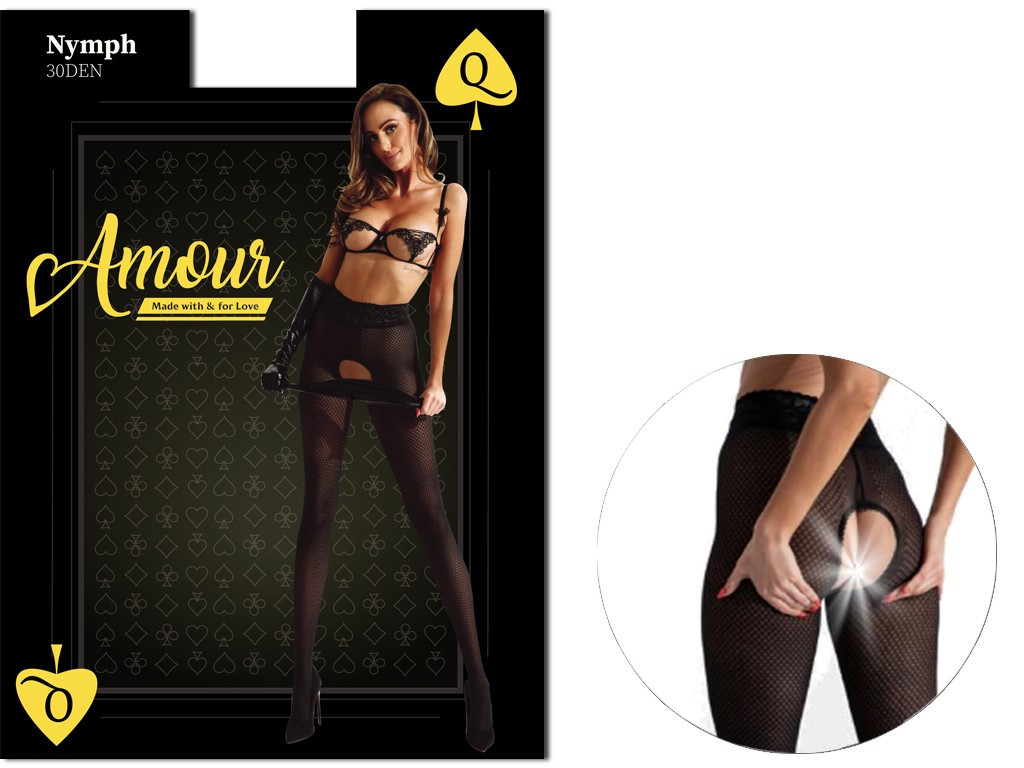 Czarne rajstopy open crotch kabaretki wzór - 4