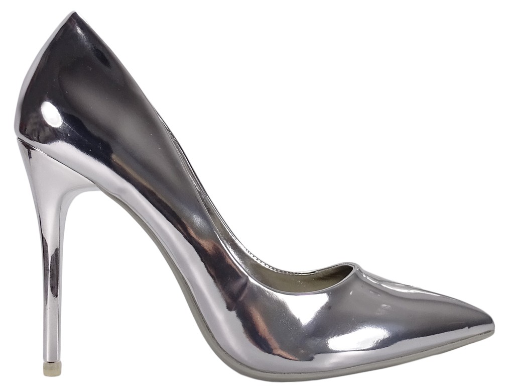 Pantofi stiletto argintii cu oglinzi pentru femei - 1