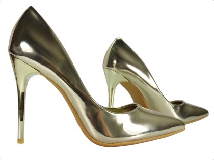 Light gold mirrored women's stilettos - 3