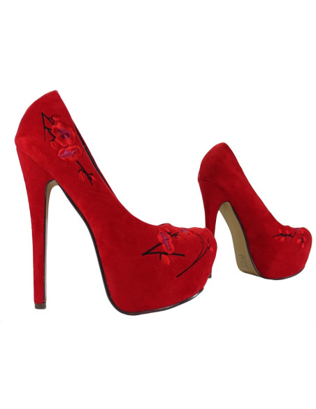 Stilettos cu platformă din piele de căprioară roșie - 3