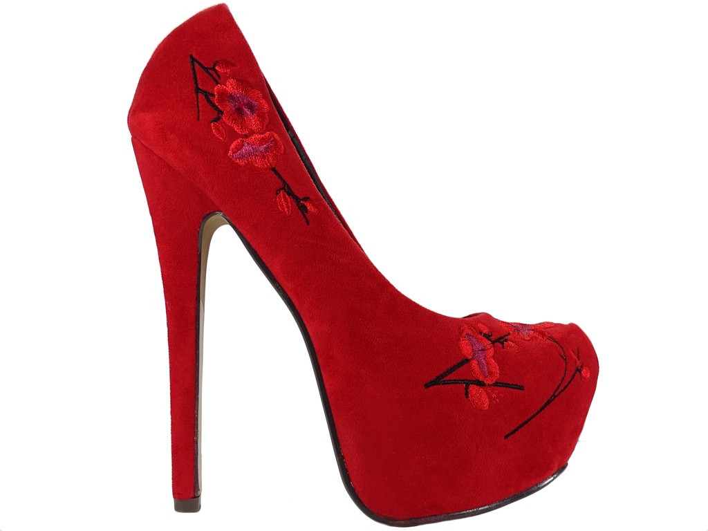 Červené semišové ihlice na platforme - 1
