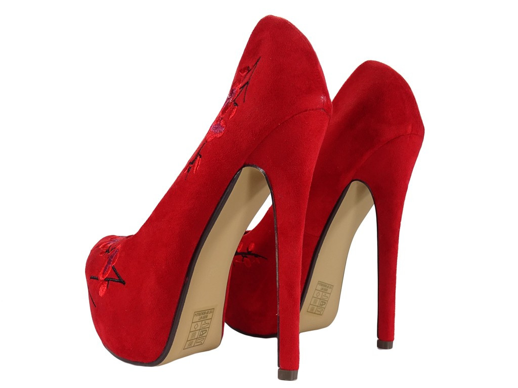 Stilettos cu platformă din piele de căprioară roșie - 2