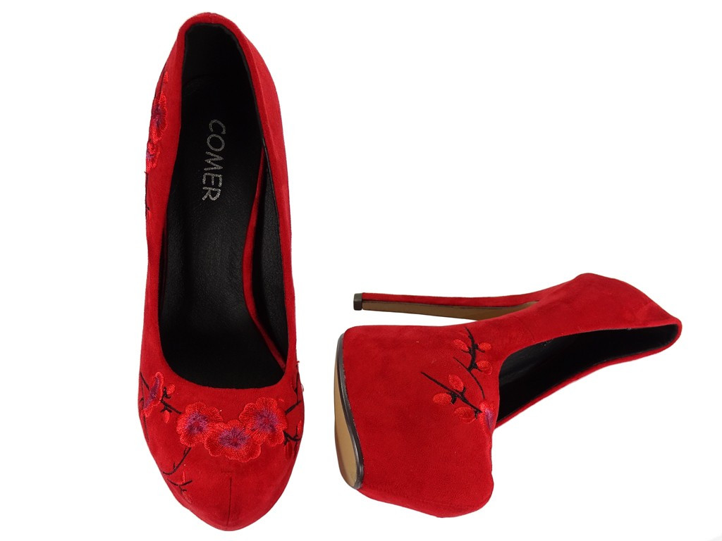 Rote Plateau-Stilettos aus Wildleder - 4
