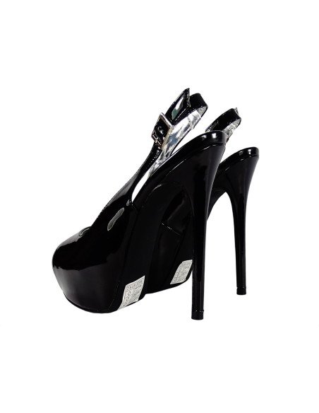 Schwarze zehenoffene Plateau-Stilettos - 2