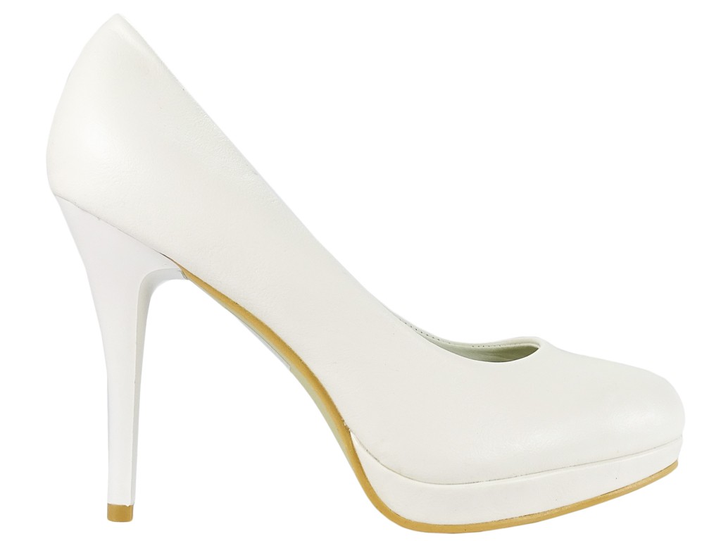 Pantofi stiletto cu platformă netedă albă mată - 1