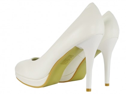 Pantofi stiletto cu platformă netedă albă mată - 2