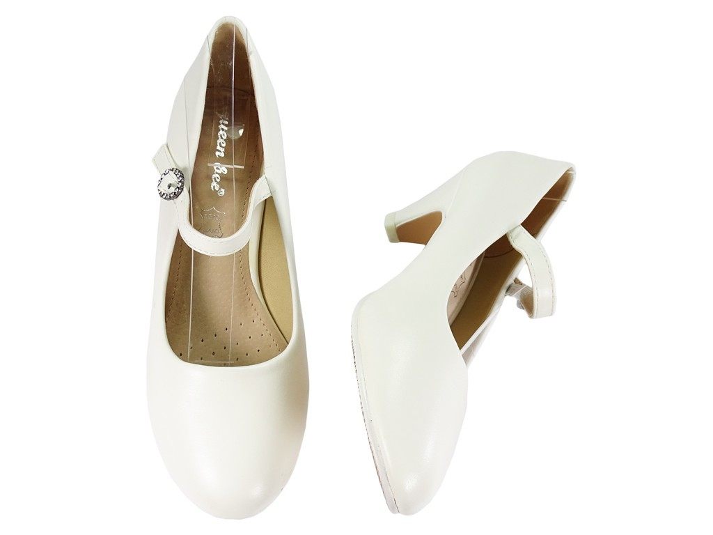 Damen weiße Pumps Hochzeitsschuhe - 4