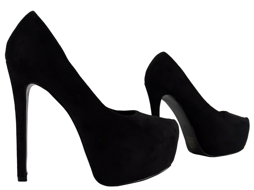 Sieviešu zamšādas melni stiletto papēži ar platformu - 3