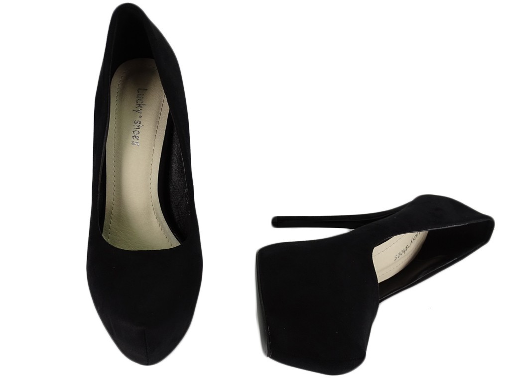 Sieviešu zamšādas melni stiletto papēži ar platformu - 4