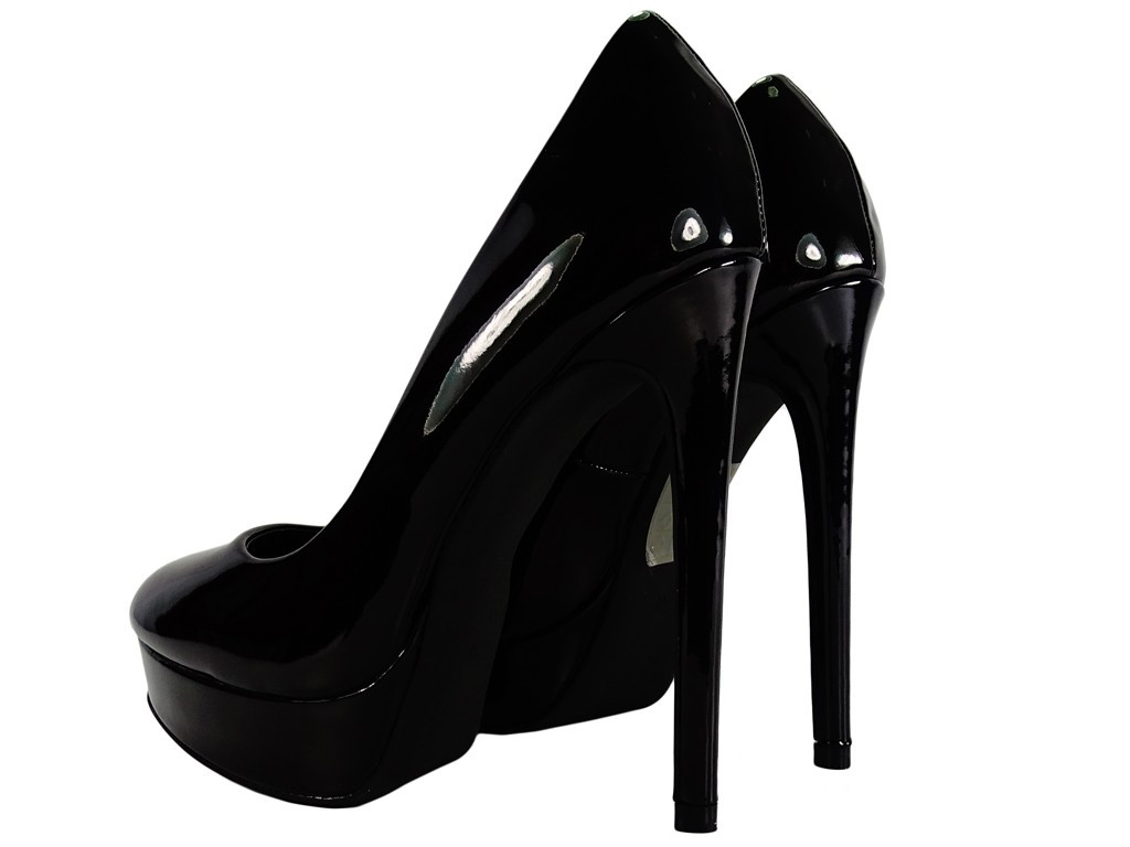 Sieviešu melni lakoti platformas stilettos - 2
