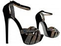 Sieviešu melni stiletto papēži ar cirkoniem sandales - 3