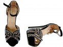 Sieviešu melni stiletto papēži ar cirkoniem sandales - 4