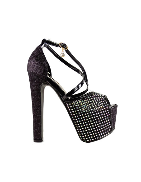 Schwarze Plateau-Stilettos mit Zirkonen - 1