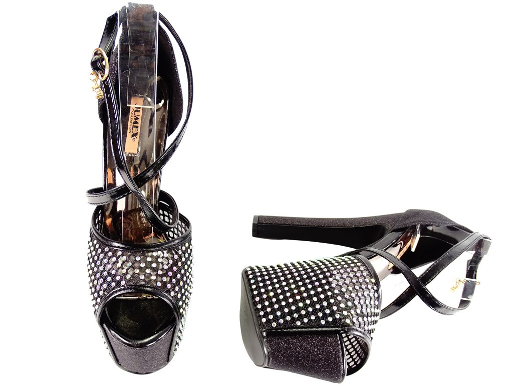 Black platform stilettos with zircons - 4