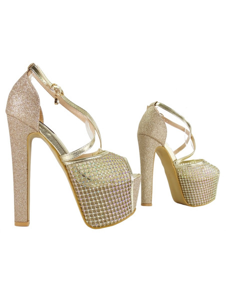 Gold platform stilettos with zircons - 3
