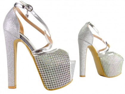 Silver platform shoes with zircons - 3