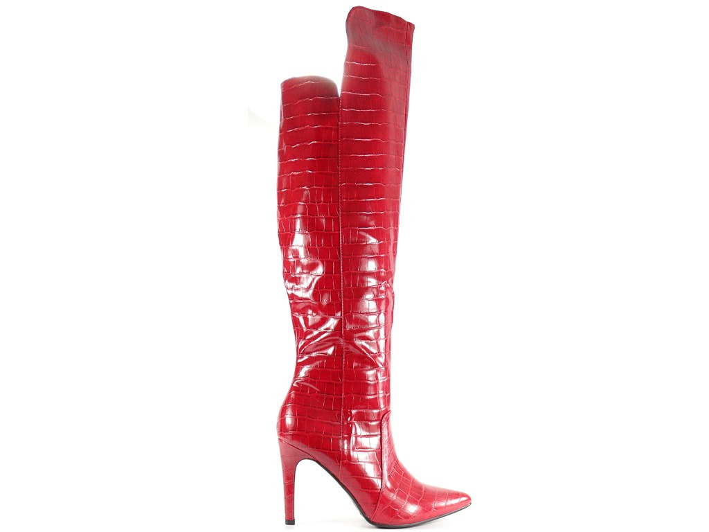 Red women's eko leather musketeer boots - 1