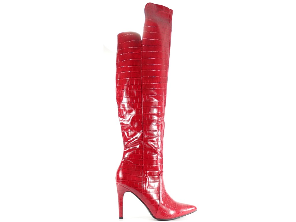 Rote Damen-Bowler-Stiefel aus Ökoleder - 1