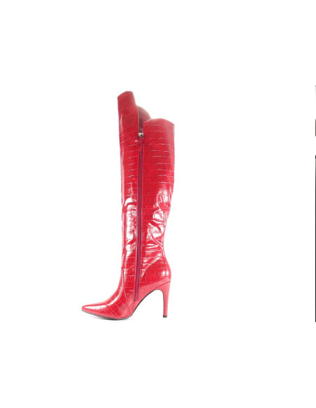 Red women's eko leather musketeer boots - 4