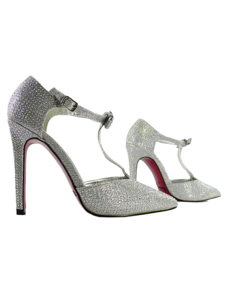 Tocuri stiletto cu curea la gleznă din argint cu zirconii - 3