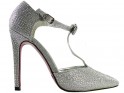 Stiletto heels with ankle strap in silver with zircons - 1