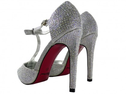 Stiletto heels with ankle strap in silver with zircons - 2