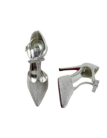 Tocuri stiletto cu curea la gleznă din argint cu zirconii - 4