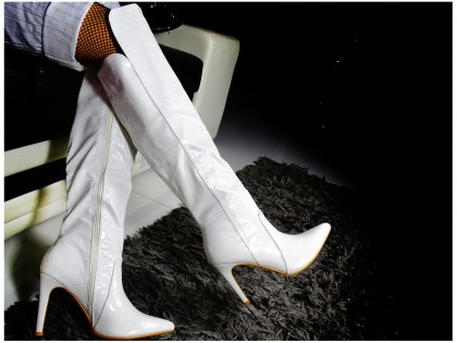 White ladies' eko leather bowler boots - 2