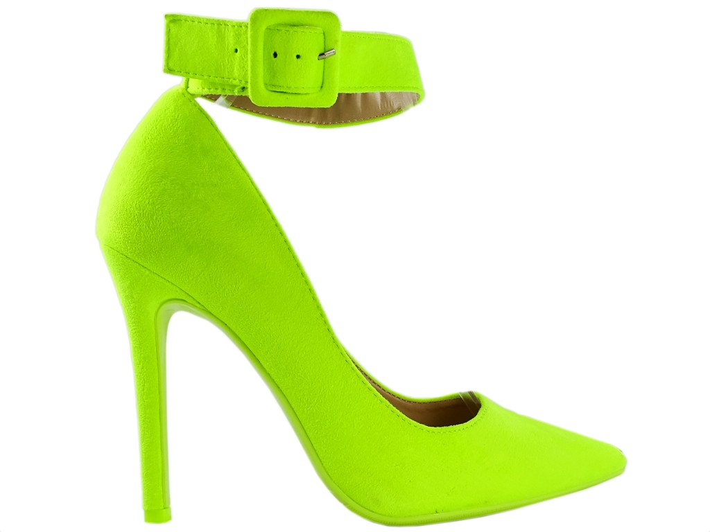 Dzelteni zaļi neona stiletto papēži ar potītes siksnu - 1
