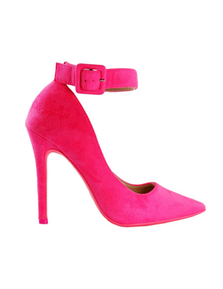 Tocuri stiletto neon roz cu curea la gleznă - 1