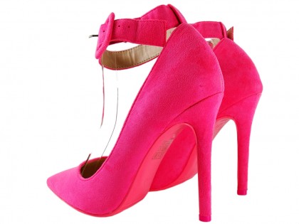 Pink neon stiletto heels with ankle strap - 2