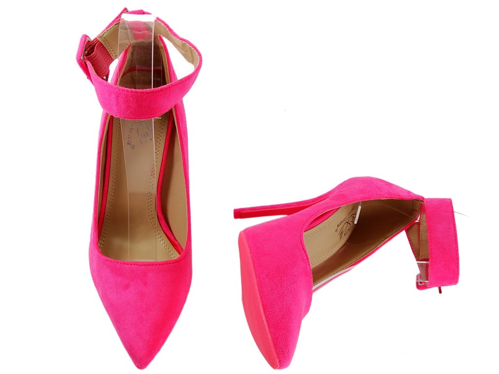 Rozā neona stiletto papēži ar potītes siksnu - 4