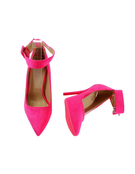 Rosa neonfarbene Stiletto-Absätze mit Knöchelriemen - 4