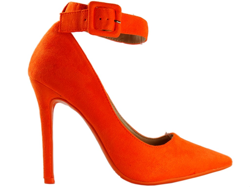 Neon orange stiletto heels with ankle strap - 1
